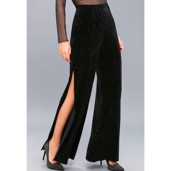 Lulus Pants - Lulu’s black velvet high waist wide-leg pants
